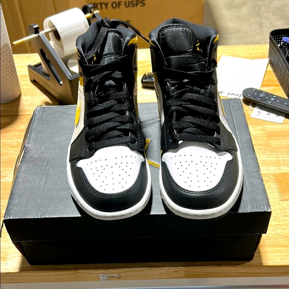 Jordan Air 1 Mid in White, Black, and Pollen